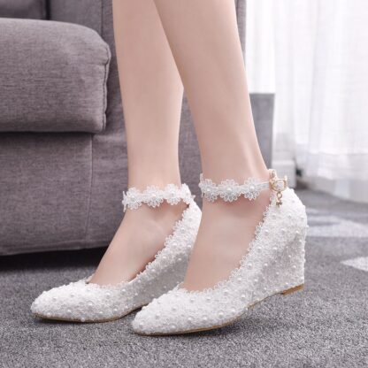 Купить Pearl lace fashion women's shoes sexy slim shallow buckle high heels