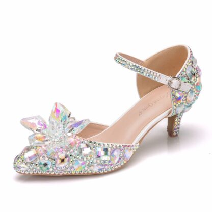 Купить Color Rhinestone low heel crystal wedding shoes women's high heels