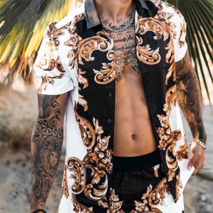 Купить Men Casual vintage Shirt template Short Sleeve Summer Hawaiian Shirt Loose Fit Print Pattern Plus Sizes Man Clothes Blouse