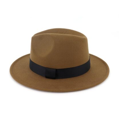 Купить 2021 Wool Felt Wide Brim Jazz Fedora Hat with Black Ribbon Autumn Winter Panama Formal Hat Gambler Trilby Chapeau 12 Colors