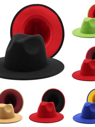 Купить Wide Brim Hats 2021 Two Tone Fedoras Jazz Cowboy Hat For Women And Men Double-Sided Color Cap Red With Black Wool Bowler Wholesale