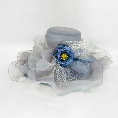 Купить Wide Brim Hats Women Mesh Veil Sun Hat Ruffles Artificial Flower Feather Large Tea Party Wedding Fascinator Cap D08E