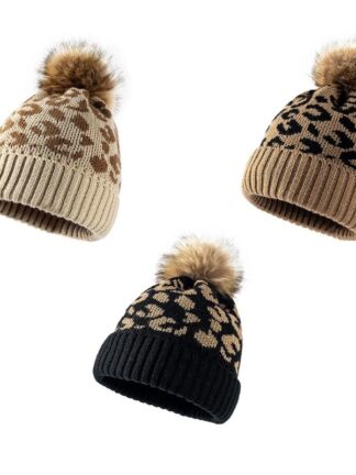 Купить Beanie/Skull Caps Leopard-print Knitted Wool Cap Soft Stretch Thick Women Beanie For Cold Weather Winter Warm Accessories