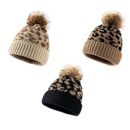 Купить Beanie/Skull Caps Leopard-print Knitted Wool Cap Soft Stretch Thick Women Beanie For Cold Weather Winter Warm Accessories