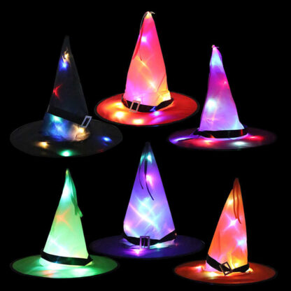 Купить New Fashion Halloween Led Luminous Witch Hat Glowing Witches Hat Headdress for Children Adult Party Costume Halloween Decoration Props