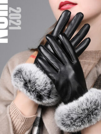 Купить Fashion Ladies Gift PU Leather Rabbit Hair Warmth Driving Gloves
