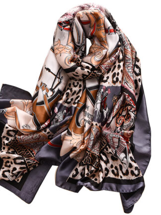 Купить Luxury Brand Black Pink Leopard Print Scarves Women Shawl Ladies Wrap Silk Beach Handkerchief Female Hijab Stole Bandana