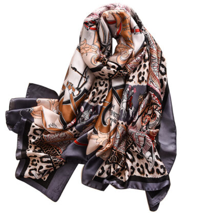 Купить Luxury Brand Black Pink Leopard Print Scarves Women Shawl Ladies Wrap Silk Beach Handkerchief Female Hijab Stole Bandana