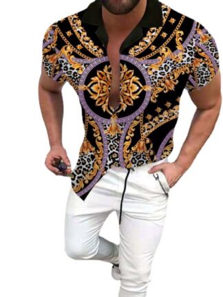 Купить summer outdoor loose printing fashion shirt Men's short sleeve shirts tops for men plus size 2xl 3xl clothing blouse