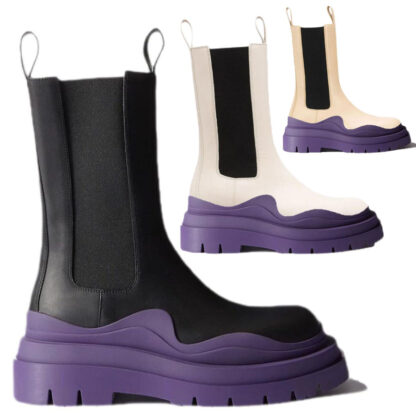 Купить 2021 AAA+ Man Black+Purple Sole Bottega boot fashion luxury Tire Leather Chelsea booties Men platform chunky shoes lady Knight High-boots designer Bounce boots 35--45