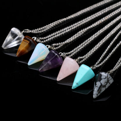 Купить Natural Stone Chakra Hexagonal Cone Gemstone Necklace for Women Crystal Pendulum Reiki Healing Pendent Charm Necklaces Wholesale Price Nice Jewelry Gift