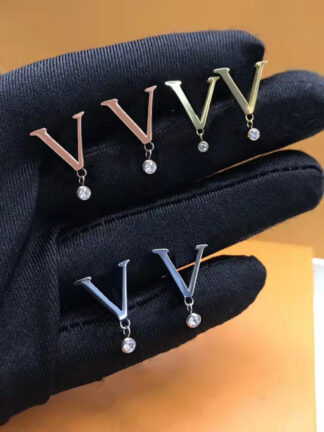 Купить Fashion Earrings Womens Eardrop Stud Earings Stainless Letters Stones Elegant for Woman Classic 3 Color High Quality