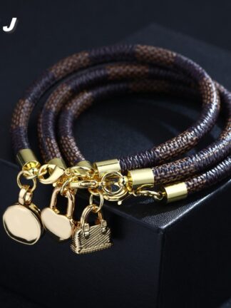 Купить Women's Luxury Brand Gold Plated Heart Bag Round Charm Leather Bracelet for Holiday Gift
