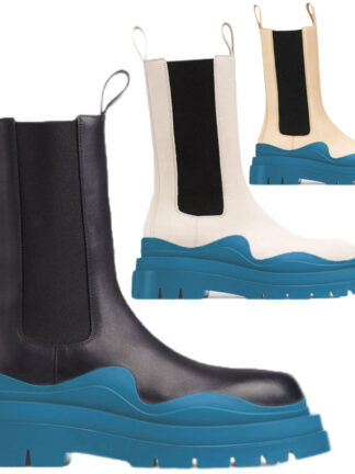Купить 2021 AAAA+ Man Black XXX Blue Sole Bottega boot fashion luxury Tire Leather Chelsea booties Men platform chunky shoes lady Knight High-boots designer Bounce boots 35--45