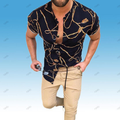 Купить Slim Fit shirts Designer Shirt printing Spring Cardigan fashion letter Striped Printed button down short sleeve Urban style Hawaii plus size clothing