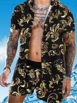 Купить floral Hawaiian sportswear Tracksuits casual short sleeved shirt and Shorts Set suit button beach Full body printing tropical vacation Beachwear Shirt Sets