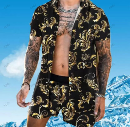 Купить floral Hawaiian sportswear Tracksuits casual short sleeved shirt and Shorts Set suit button beach Full body printing tropical vacation Beachwear Shirt Sets