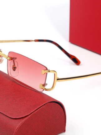 Купить Red Mens Luxury Designer Sunglasses Women Rectangle Carti Oversize Sun Glasses Female Frameless Big Frame Shades Gold Panther Lady Uv400 Brand Eyeglasses Lunettes