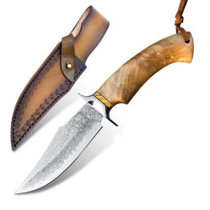 Купить Damascus Steel Camping Knife Hunting Knife White Shadow Wooden Handle Fixed Blade Outdoor Survival Military Tactical Combat Knives Adventure Jungle Knifes Tools