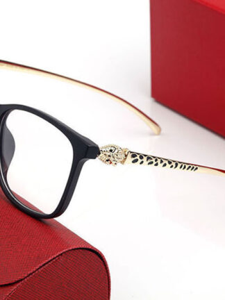 Купить Fashion Panthère Eyeglasses Frame Women sunglasses Iconic Cheetah Cats Eye Sheet Type Metal Leopard Head Buffalo Horn Glasses Black tortoiseshell With box