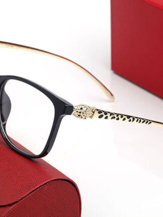 Купить Fashion Panthère Eyeglasses Frames Women Sunglasses Iconic Cheetah Cat Eye Sheet Type Metal Leopard Head Panther Buffalo Horn Glasses Black tortoiseshell With box