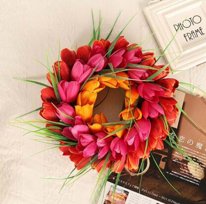 Купить 1pc Silk Tulips Wreath Garlands Front Door Ornaments Spring Forest Colorful Window Wedding Party Home Decoration