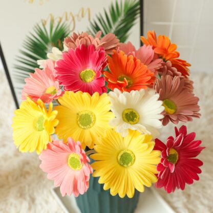 Купить 50pcs Gerberas Artificial Flowers PU Fake African Daisy Flower Bouqet Simulation Plants for Table Wedding Living Room Centerpieces House Decoration