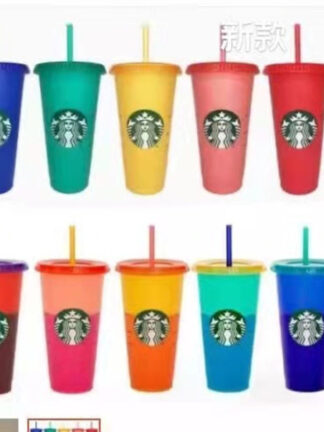 Купить Starbucks Cups 24OZ/700Ml Plastic Color Chaning Cups Coffee Mug Bottles With Straws Lid Gift Product 50pcs