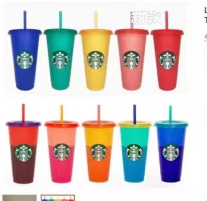 Купить Starbucks Cups 24OZ/700Ml Plastic Color Chaning Cups Coffee Mug Bottles With Straws Lid Gift Product 50pcs