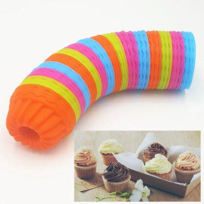 Купить 12 Pcs Liner Baking Molds Baking Cup Round Shape Silicone Cupcake Mould Maker Mold Tray DIY Cake Decorating Tools