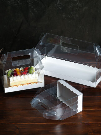 Купить Clear PET Cake Box with Handle Cheese Swiss Roll Package Box Portable Baking Party Dessert Boxes