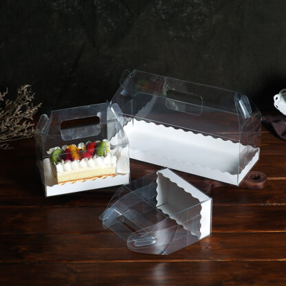 Купить Clear PET Cake Box with Handle Cheese Swiss Roll Package Box Portable Baking Party Dessert Boxes