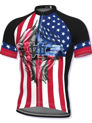 Купить 2021 Men's Short Sleeve Cycling Jersey Summer Spandex Polyester USA National Flag Bike