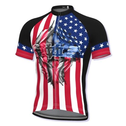 Купить 2021 Men's Short Sleeve Cycling Jersey Summer Spandex Polyester USA National Flag Bike