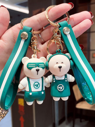 Купить Womens Gift Soft Rubber Cartoon Coffee Bear Keychain Handbag Car Wallet Decoration Key Chain