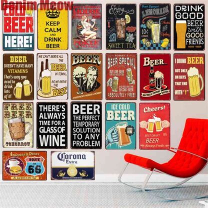 Купить COLD BEER HERE Plaque Vintage Tin Signs Home Bar Pub Decorative Metal Plates Summer Theme Wall Stickers Art Poster N209