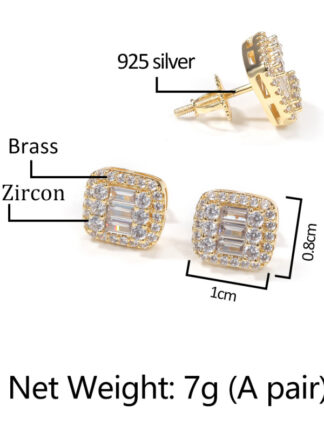 Купить High Quality 18K Gold Plated Square Zirconia Brass Stud 925 Silver Post Earring