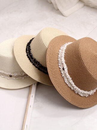 Купить 2021 Summer Flat Sun Hats For Women Chapeau Feminino Straw Hat Lady French Retro Shade Vacation Beach Anti-UV Boater Cap 2492 Y2