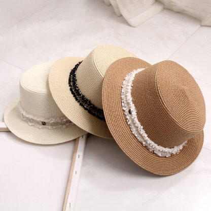 Купить 2021 Summer Flat Sun Hats For Women Chapeau Feminino Straw Hat Lady French Retro Shade Vacation Beach Anti-UV Boater Cap 2492 Y2