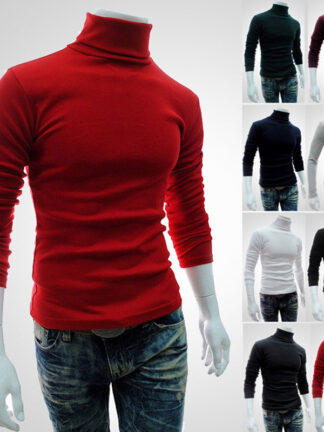 Купить Men's Sweaters Autumn Winter Mens Turtleneck Solid Color Pullovers Men Clothing Slim Fit Male Knitted Casual Sweater pull homme 294