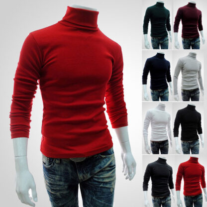 Купить Men's Sweaters Autumn Winter Mens Turtleneck Solid Color Pullovers Men Clothing Slim Fit Male Knitted Casual Sweater pull homme 294