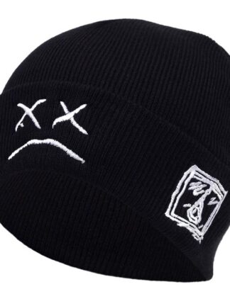 Купить Crying Face Embroidery Lil Peep Beanie Cap Men's and Women Sad Boy Knitted Hats for Winter Hip Hop Beanies Fashion Ski