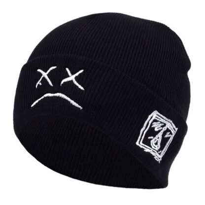 Купить Crying Face Embroidery Lil Peep Beanie Cap Men's and Women Sad Boy Knitted Hats for Winter Hip Hop Beanies Fashion Ski