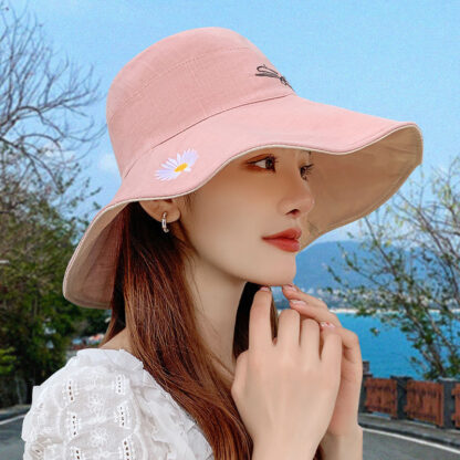 Купить Daisy fisherman hat woman summer day big brim with double-sided sunshade sunhat sunscreen hat can be worn on both sides