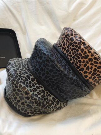 Купить Berets Vintage Leopard-print Leather Hats Flat Top Painter For Women Elegant Trendy Statement Designer Style