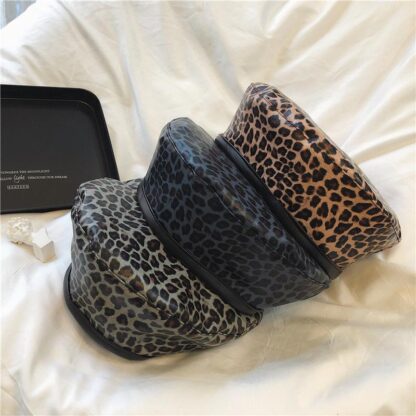Купить Berets Vintage Leopard-print Leather Hats Flat Top Painter For Women Elegant Trendy Statement Designer Style