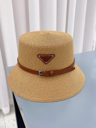 Купить Fashion-Cap Belt Buckle Straw Bucket Hat Fashion Men Women Fitted Hats High Quality Sun Caps