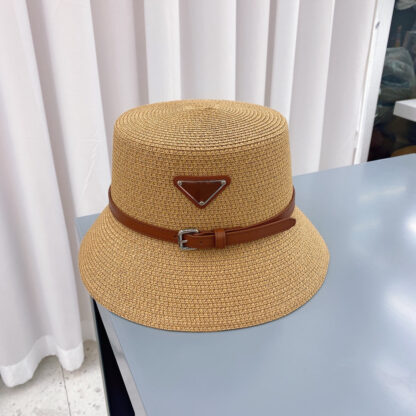 Купить Fashion-Cap Belt Buckle Straw Bucket Hat Fashion Men Women Fitted Hats High Quality Sun Caps