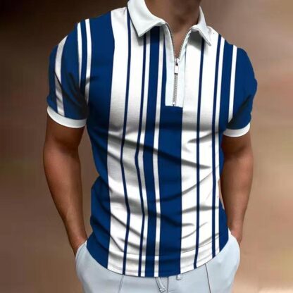 Купить Men's POLO shirt print stripe stitching short sleeve T-shirt top polos