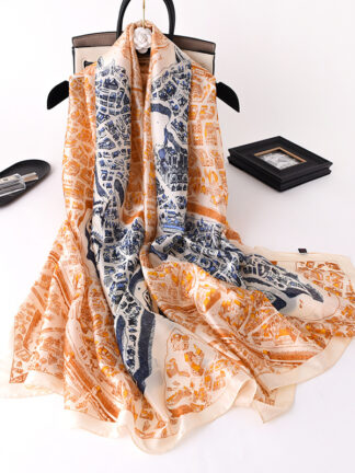 Купить 2021 Design Print Silk Scarf Pashmina Shawls Lady Pashmina Hijab Scarves Women Beach Stoles Wraps Bufanda